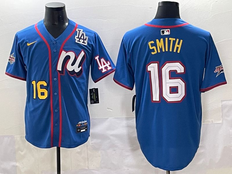 Men 2025 Los Angeles Dodgers #16 Smith Blue All star Blank Blue Nike MLB Jersey style 5->los angeles dodgers->MLB Jersey